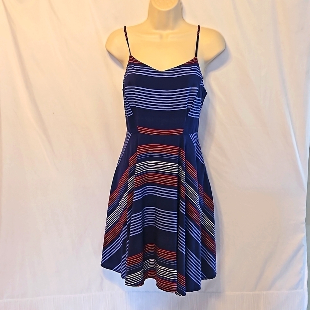 Old Navy patriotic mini dress petite blue scrunch Bach geometric design stripes - Picture 7 of 17